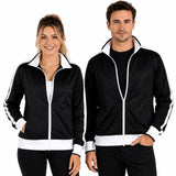 Identitee Mens Varsity Tracksuit Top Jacket - Black/White (Long Sleeve Warm Winter Jumper)