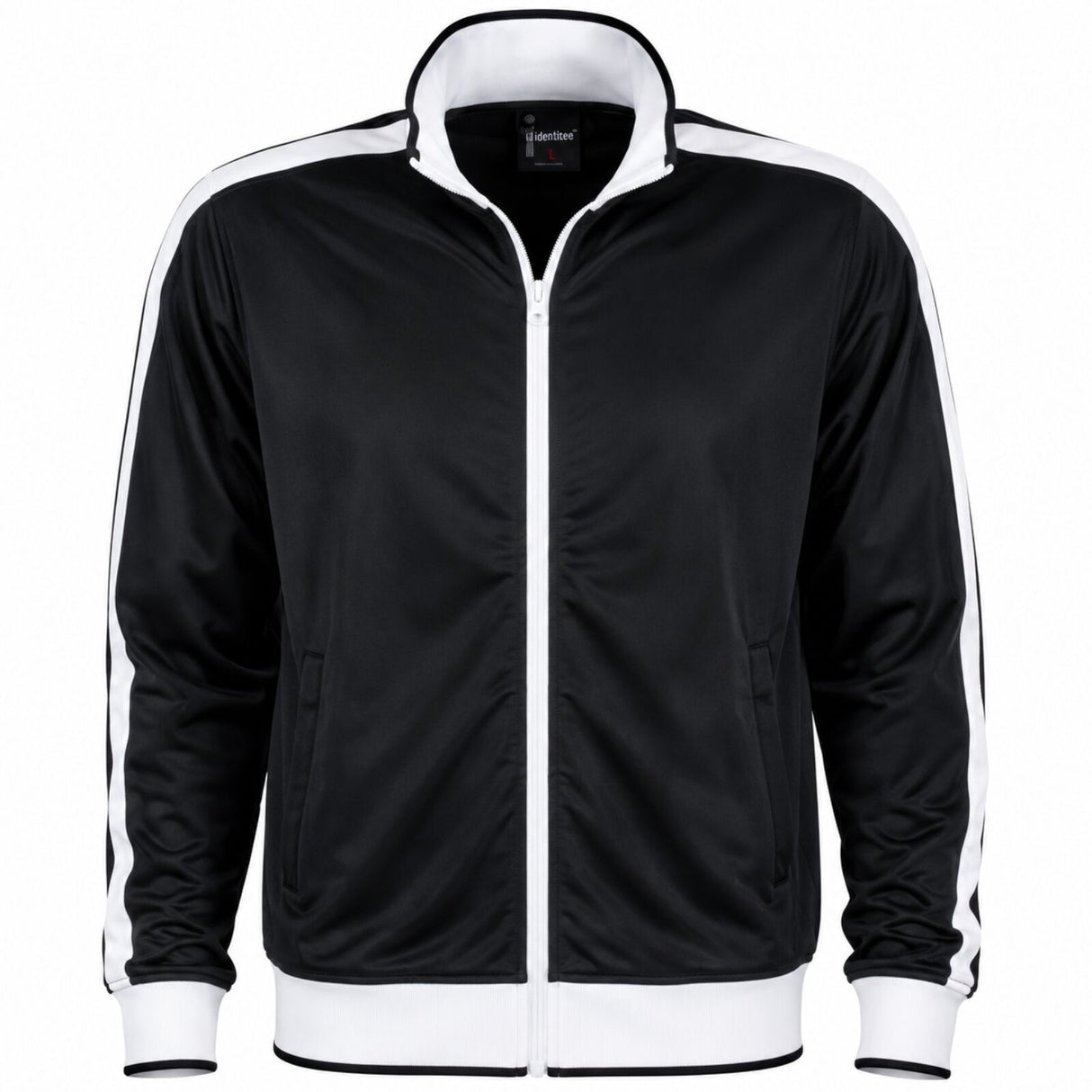 Identitee Mens Varsity Tracksuit Top Jacket - Black/White (Long Sleeve Warm Winter Jumper)