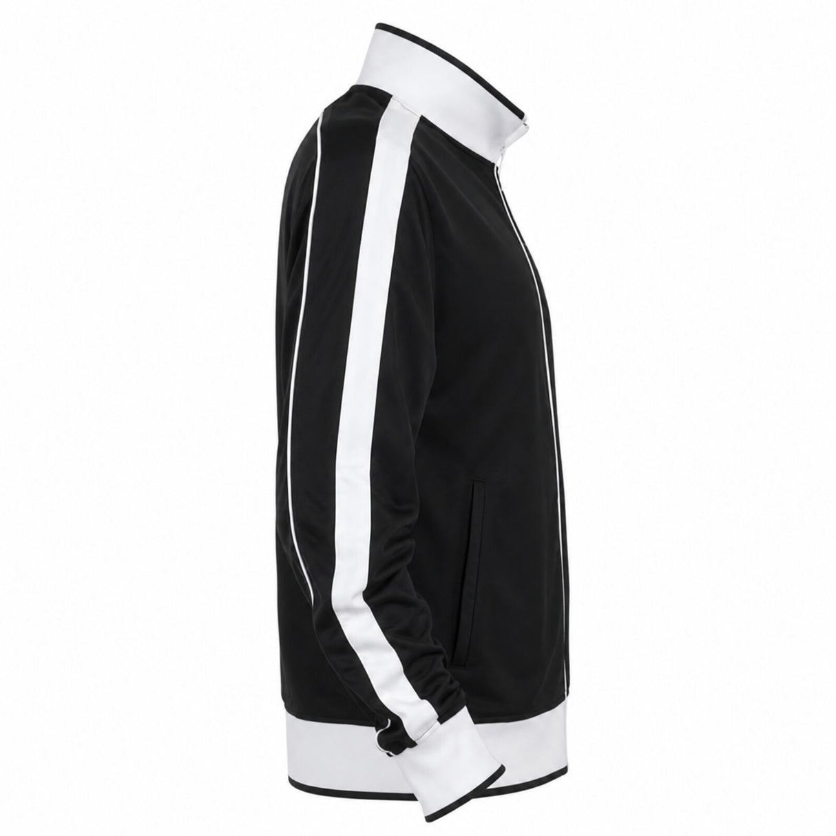 Identitee Mens Varsity Tracksuit Top Jacket - Black/White (Long Sleeve Warm Winter Jumper)