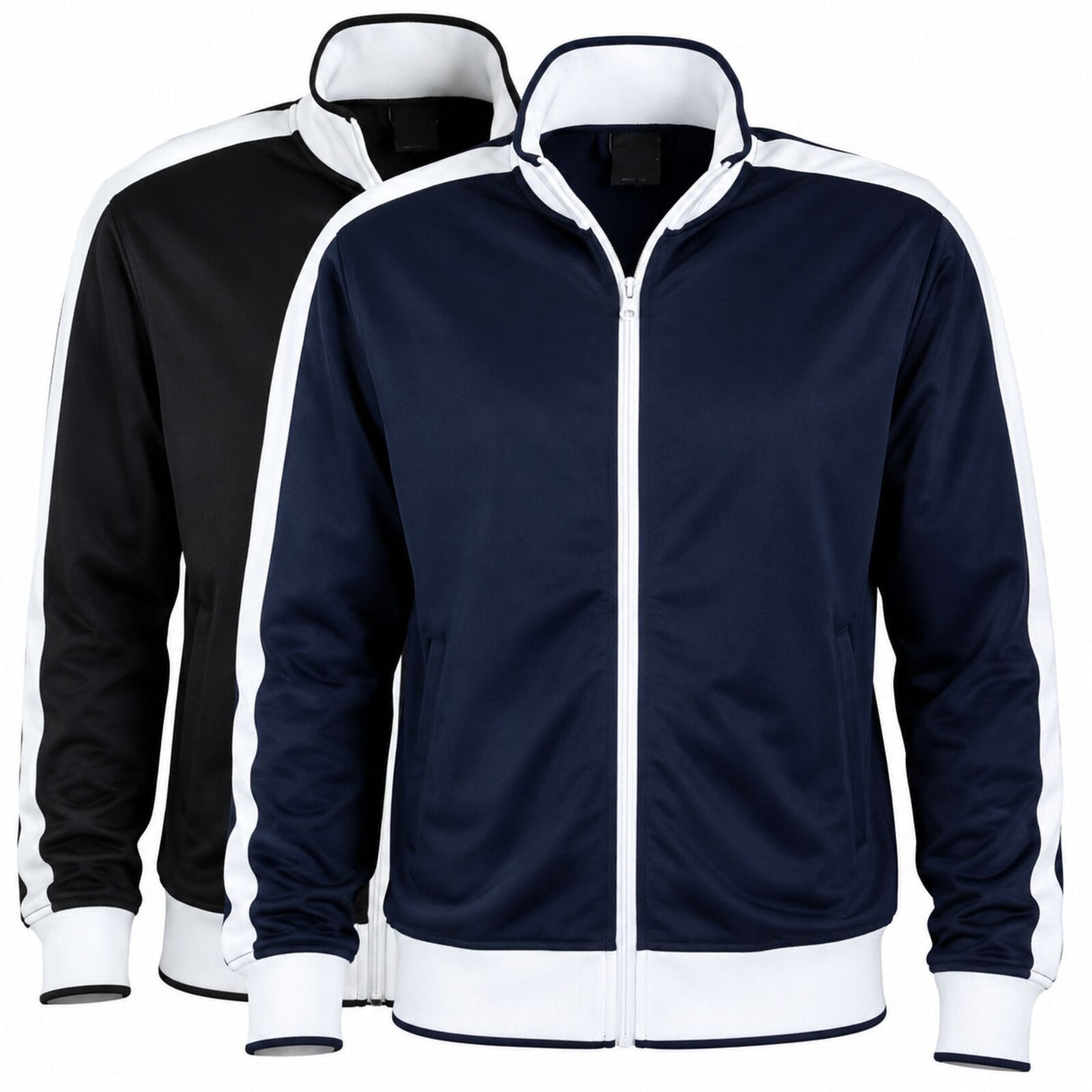Identitee Mens Varsity Tracksuit Top Jacket - Navy/White (Long Sleeve Warm Winter Jumper)