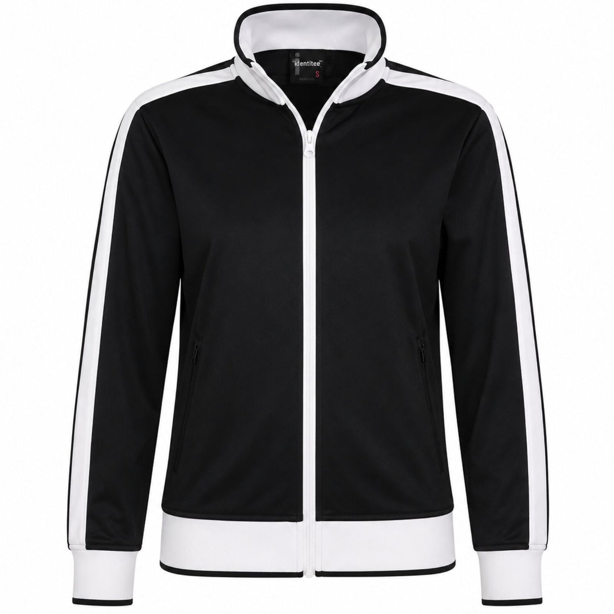 Identitee Varsity Full Zip Track Top Jacket - Black/White (Warm Winter Tracksuit Jumper)