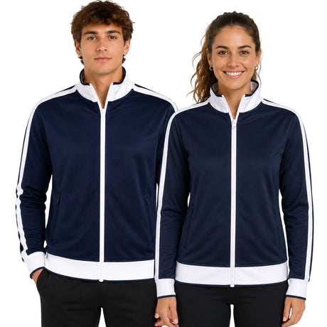 Identitee Varsity Full Zip Track Top Jacket - Navy/White (Warm Winter Tracksuit Jumper)
