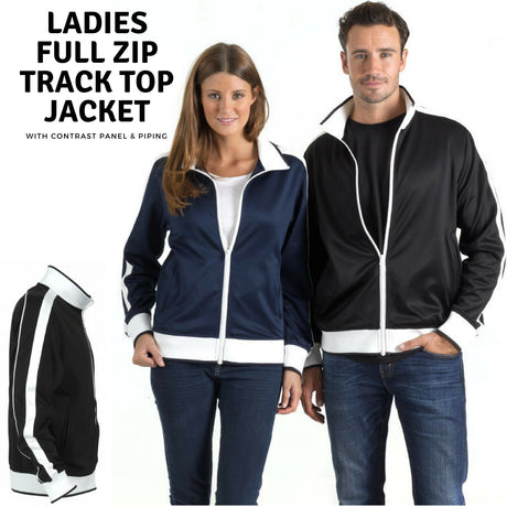 Identitee Ladies Track Top Jacket Tracksuit Warm Winter Full Zip Varsity Jumper - Navy/White