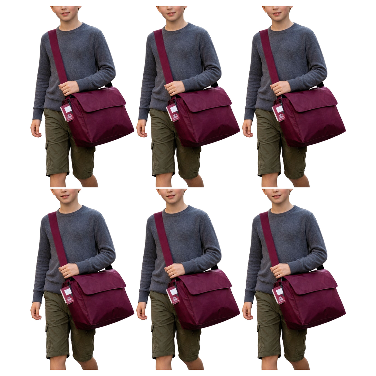 6x Leuts Tote Library Shoulder Bag Bulk Pack - Maroon Red (Nylon Waterproof School Books Messenger Bag)