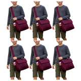 6x Leuts Tote Library Shoulder Bag Bulk Pack - Maroon Red (Nylon Waterproof School Books Messenger Bag)
