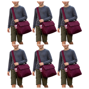 6x Leuts Tote Library Shoulder Bag Bulk Pack - Maroon Red (Nylon Waterproof School Books Messenger Bag)