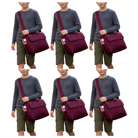 6x Leuts Tote Library Shoulder Bag Bulk Pack - Maroon Red (Nylon Waterproof School Books Messenger Bag)
