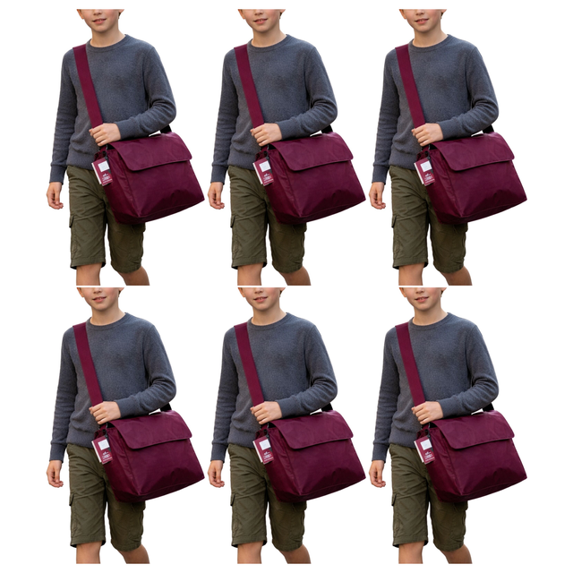 6x Leuts Tote Library Shoulder Bag Bulk Pack - Maroon Red (Nylon Waterproof School Books Messenger Bag)