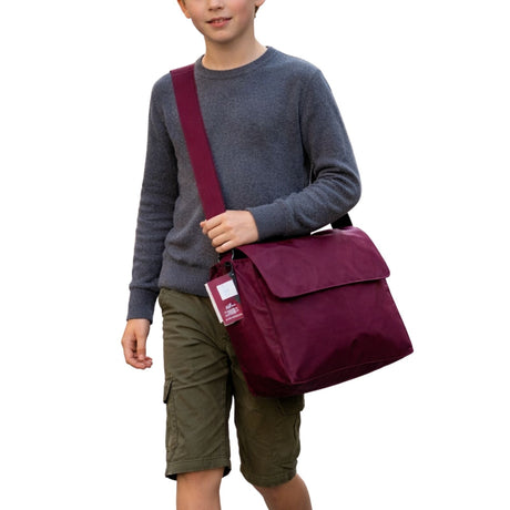 Leuts Tote Library Shoulder Bag - Maroon Red (Nylon Waterproof School Books Messenger Bag)