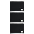 3x Leuts Twin Zip Jumbo Pencil Case - Black (School/Office/Storage Pouch) (Bulk Pack)