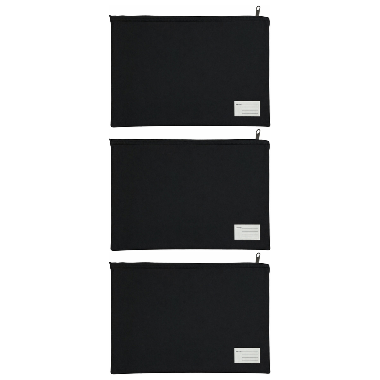 3x Leuts Twin Zip Jumbo Pencil Case - Black (School/Office/Storage Pouch) (Bulk Pack)