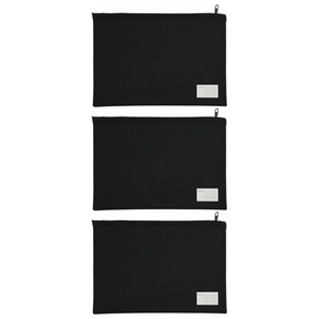 3x Leuts Twin Zip Jumbo Pencil Case - Black (School/Office/Storage Pouch) (Bulk Pack)
