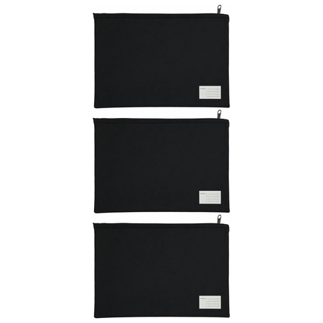 3x Leuts Twin Zip Jumbo Pencil Case - Black (School/Office/Storage Pouch) (Bulk Pack)