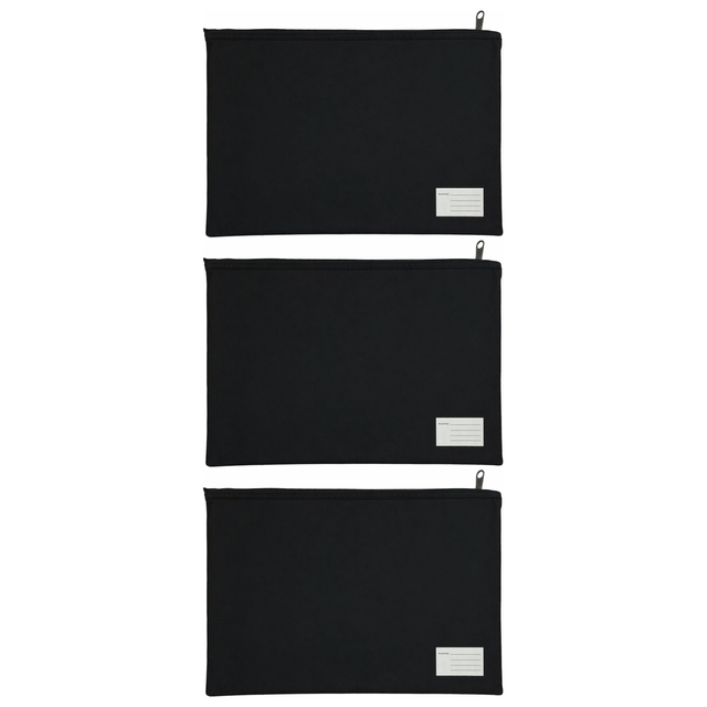 3x Leuts Twin Zip Jumbo Pencil Case - Black (School/Office/Storage Pouch) (Bulk Pack)
