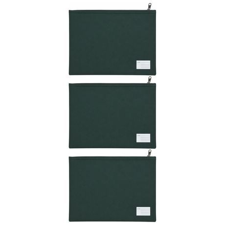 3x Leuts Twin Zip Jumbo Pencil Case - Bottle Green (School/Office/Storage Pouch) (Bulk Pack)