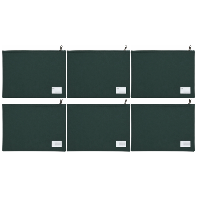 6x Leuts Twin Zip Jumbo Pencil Case - Bottle Green (School/Office/Storage Pouch) (Bulk Pack)