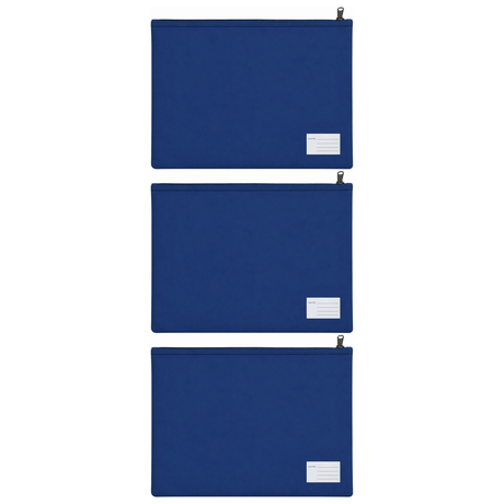 3x Leuts Twin Zip Jumbo Pencil Case - Royal Blue (School/Office/Storage Pouch) (Bulk Pack)