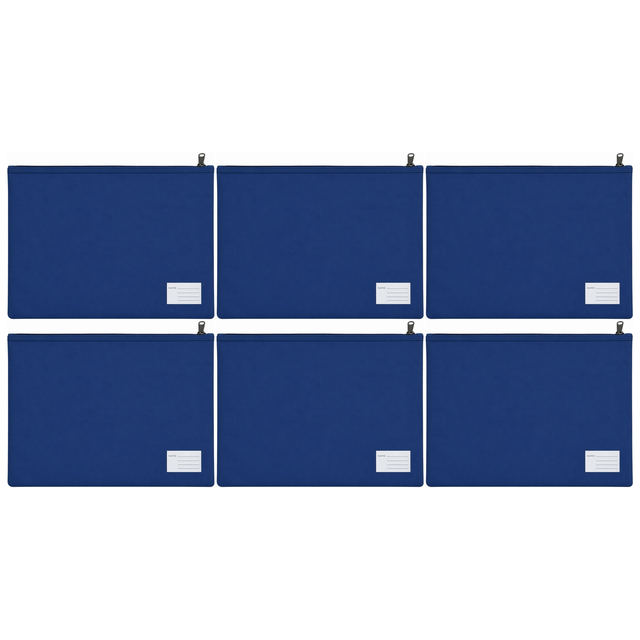 6x Leuts Twin Zip Jumbo Pencil Case - Royal Blue (School/Office/Storage Pouch) (Bulk Pack)