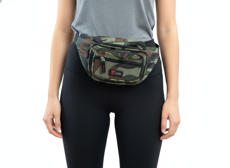 Canvas CAMO BUM BAG Camouflage Waist Travel Belt Wallet Money Security Zips