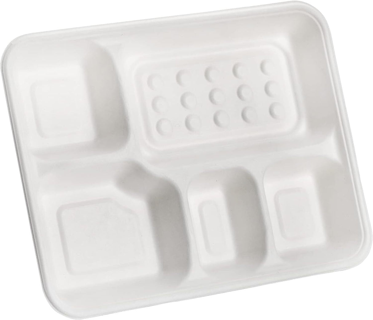 240pcs Sugarcane Bagasse 5-Compartment Lunch Paper Tray Plates 28x22cm Bulk