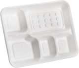 240pcs Sugarcane Bagasse 5-Compartment Lunch Paper Tray Plates 28x22cm Bulk