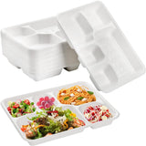 240pcs Sugarcane Bagasse 5-Compartment Lunch Paper Tray Plates 28x22cm Bulk
