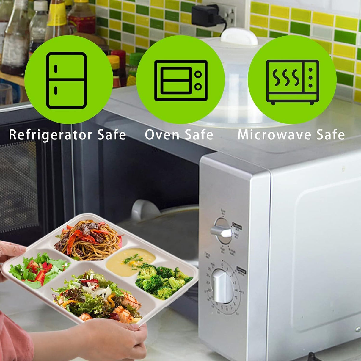 240pcs Sugarcane Bagasse 5-Compartment Lunch Paper Tray Plates 28x22cm Bulk