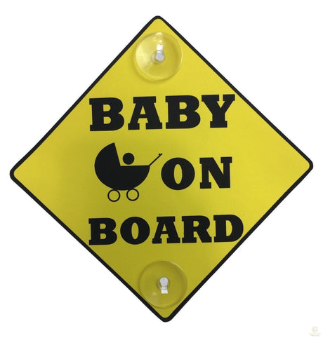 Baby on Board Car Window Sign - Stay-Put Suction Disk Display Plate