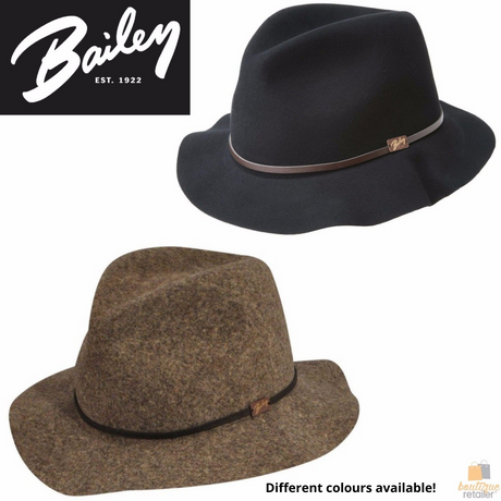 BAILEY Jackman 100% Wool Felt Travel Hat Warm MADE IN USA Crushable 1369 Fedora - Black