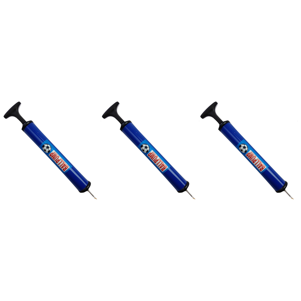 3x Portable 28cm Ball Pump with Needle Pack (Football/Basketball/Soccer Air Inflator)