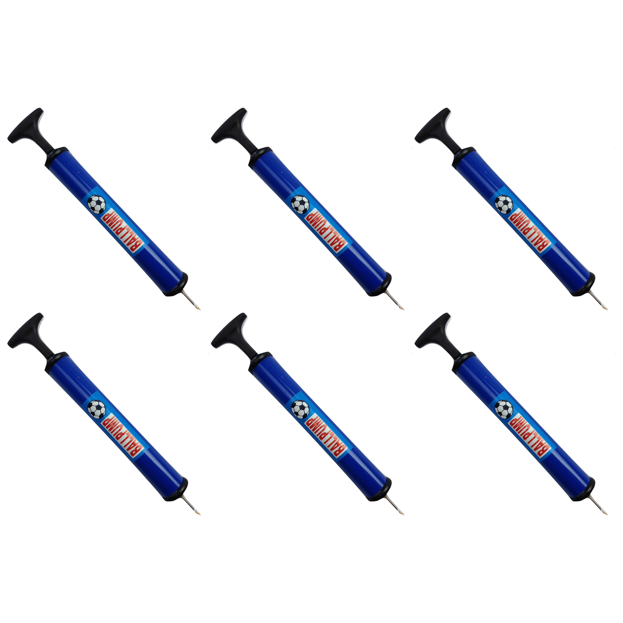6x Portable 28cm Ball Pump with Needle Bulk Pack (Football/Basketball/Soccer Air Inflator)