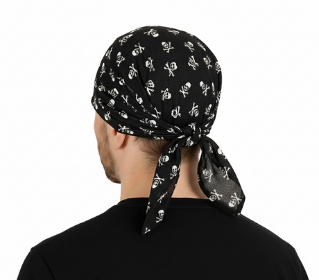 Black with White Skulls Paisley Bandana - 100% Cotton Head Wrap/Durag/Scarf/Mask