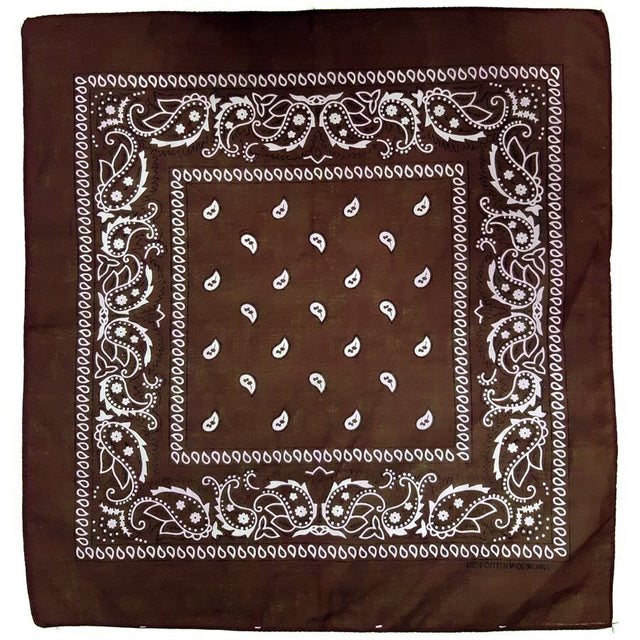BANDANA Paisley 100% COTTON Head Wrap Durag Bandanna Summer Scarf Mask - Brown