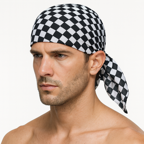 BANDANA Paisley 100% COTTON Head Wrap Durag Bandanna Summer Biker Scarf Mask - Chess Check