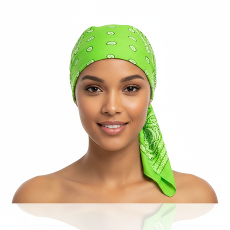Light Green Paisley Bandana - 100% Cotton Head Wrap/Durag/Scarf/Mask