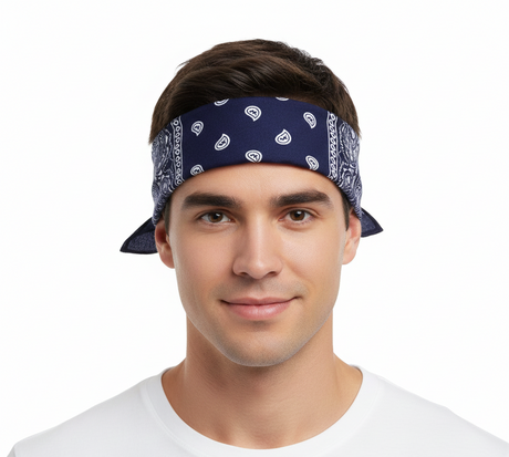 Navy Blue Paisley Bandana - 100% Cotton Head Wrap/Durag/Scarf/Mask