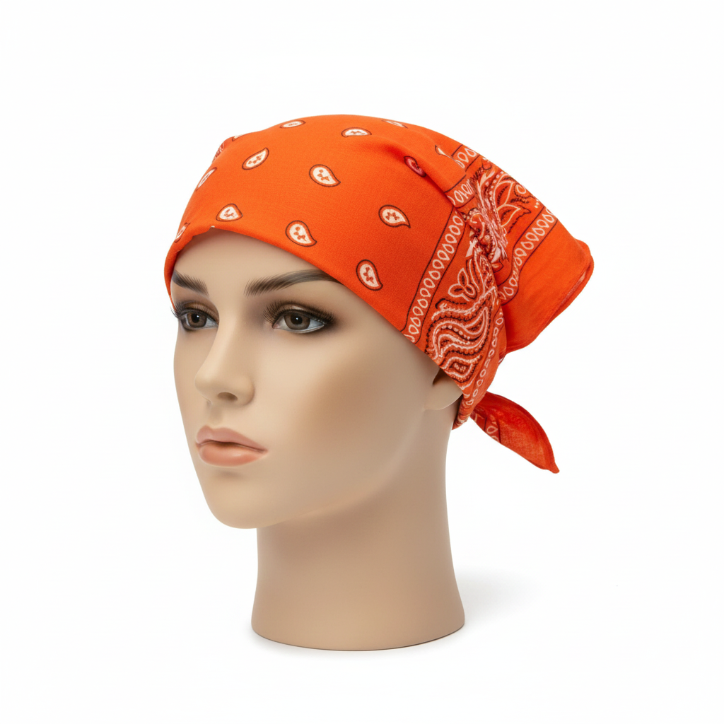 Orange Paisley Bandana - 100% Cotton Head Wrap/Durag/Scarf/Mask