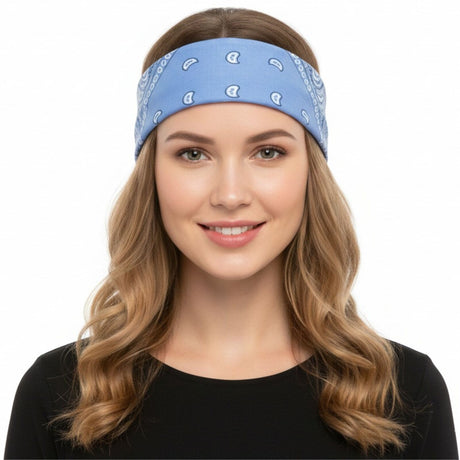 Sky Blue Paisley Bandana - 100% Cotton Head Wrap/Durag/Scarf/Mask