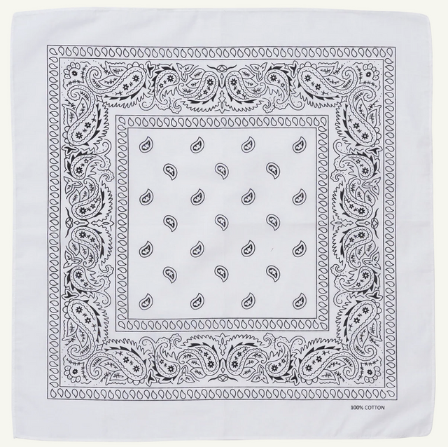BANDANA Paisley 100% COTTON Head Wrap Durag Bandanna Summer Biker Scarf Mask - White