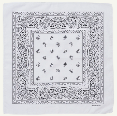 White Paisley Bandana - 100% Cotton Head Wrap/Durag/Scarf/Mask