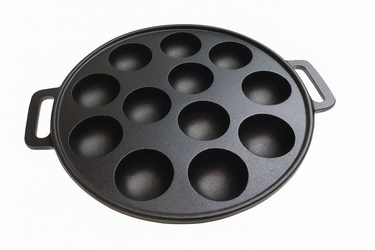 Vietnamese Banh Khot Pancake Pan - 12 Dimple Cast Iron w/ Handles