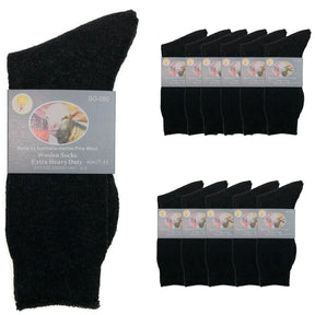 12 Pairs Merino Wool Blend Work Socks Bulk Pack - Black (Heavy Duty Warm Winter Thermal Socks)