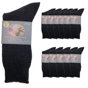12 Pairs Merino Wool Blend Work Socks Bulk Pack - Charcoal (Heavy Duty Warm Winter Thermal Socks)