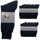 12 Pairs Merino Wool Blend Work Socks Bulk Pack - Navy Blue (Heavy Duty Warm Winter Thermal Socks)