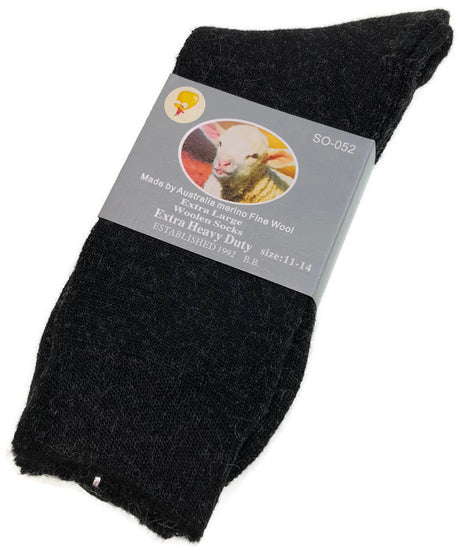 1 Pair Merino Wool Blend Work Socks - Black (Heavy Duty Warm Winter Thermal Socks)