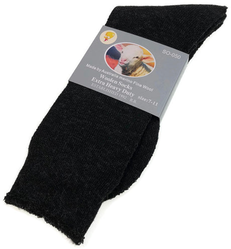 1 Pair Merino Wool Blend Work Socks - Black (Heavy Duty Warm Winter Thermal Socks)