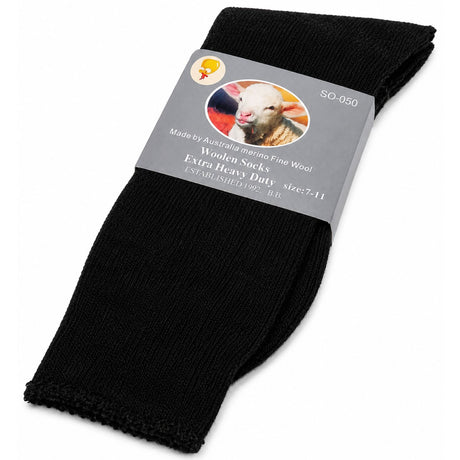 1 Pair Merino Wool Blend Work Socks - Black (Heavy Duty Warm Winter Thermal Socks)