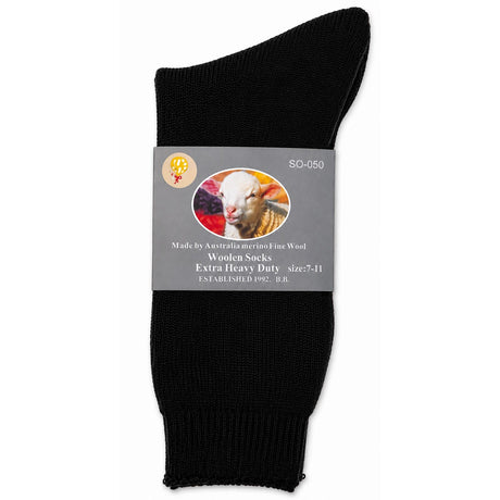 1 Pair Merino Wool Blend Work Socks - Black (Heavy Duty Warm Winter Thermal Socks)