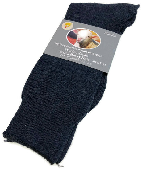 1 Pair Merino Wool Blend Work Socks - Navy (Heavy Duty Warm Winter Thermal Socks)