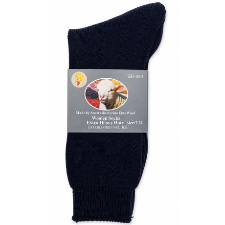 1 Pair Merino Wool Blend Work Socks - Navy (Heavy Duty Warm Winter Thermal Socks)